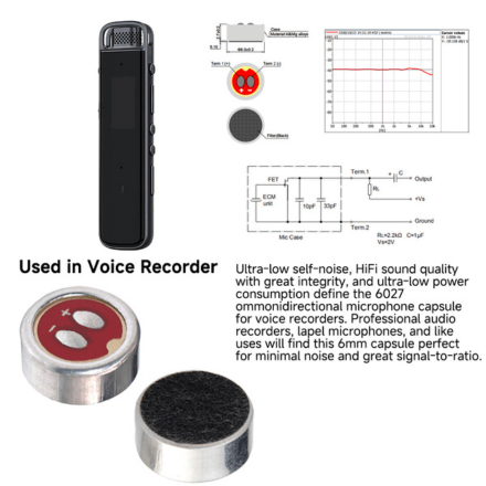 Electret Microphone Capsule for Voice Recorders
