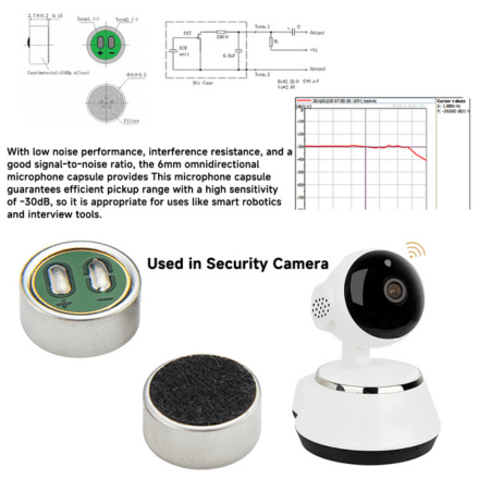 Cápsula de micrófono omnidireccional de 6 mm para cámaras de seguridad