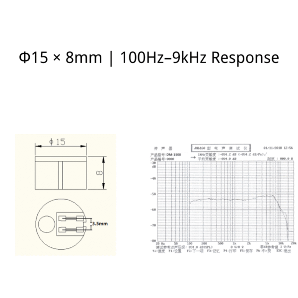 ECM-DM1508K600 microphone capsule size and frequency response