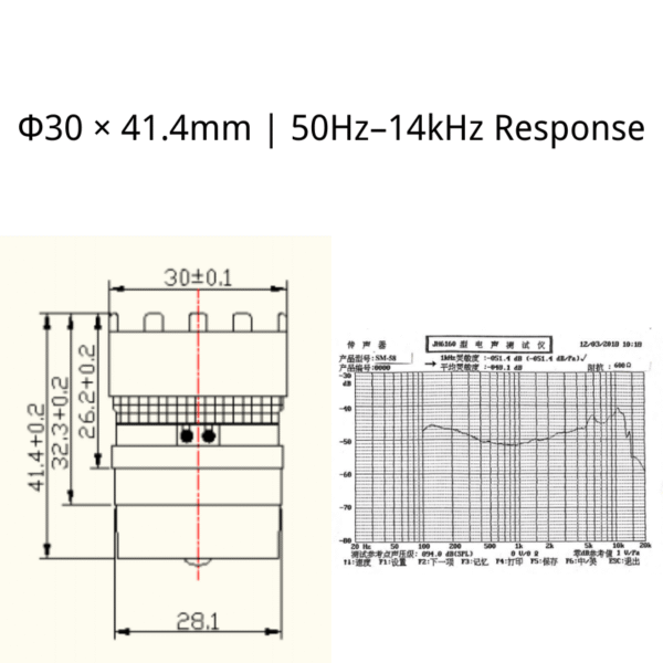 ECM-DM58K600 microphone capsule size and frequency response