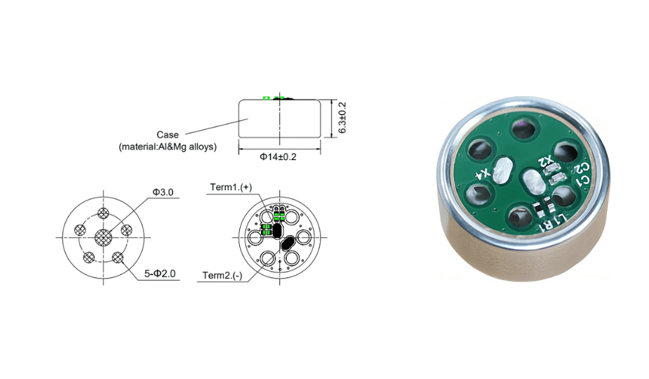 エレクトレット・カプセル 14x6.3mm PCBレイアウト参照