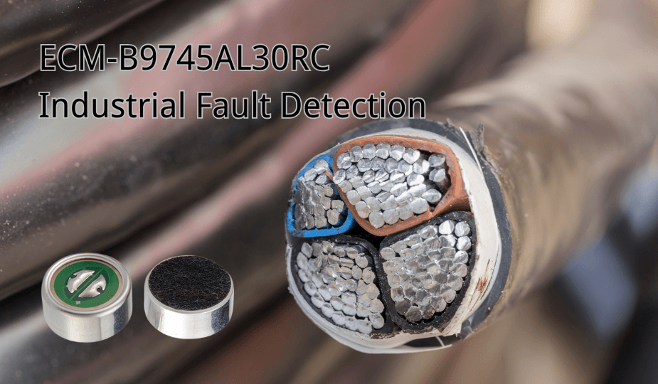 ECM-B9745AL30RC electret microphone placed on industrial equipment for low-frequency fault detection