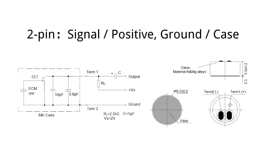 Diagramme de câblage du microphone à électret à 2 broches