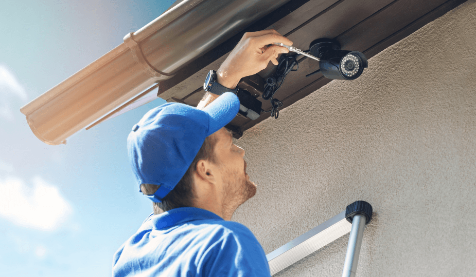 Security camera installed outdoors for microphone capsule selection applications